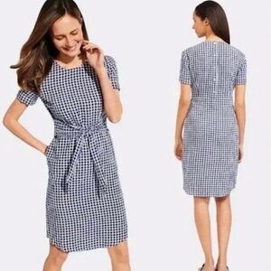 NWT J McLaughlin Sadie Gingham Dress Sz 14 Linen Short Sleeve Seersucker Picnic